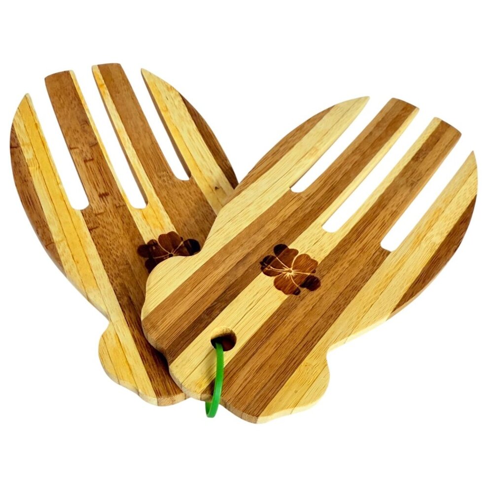 Hawaiian Teak Serving Tongs Kitchen Utensils Wooden Salad Server VTG Claw Style